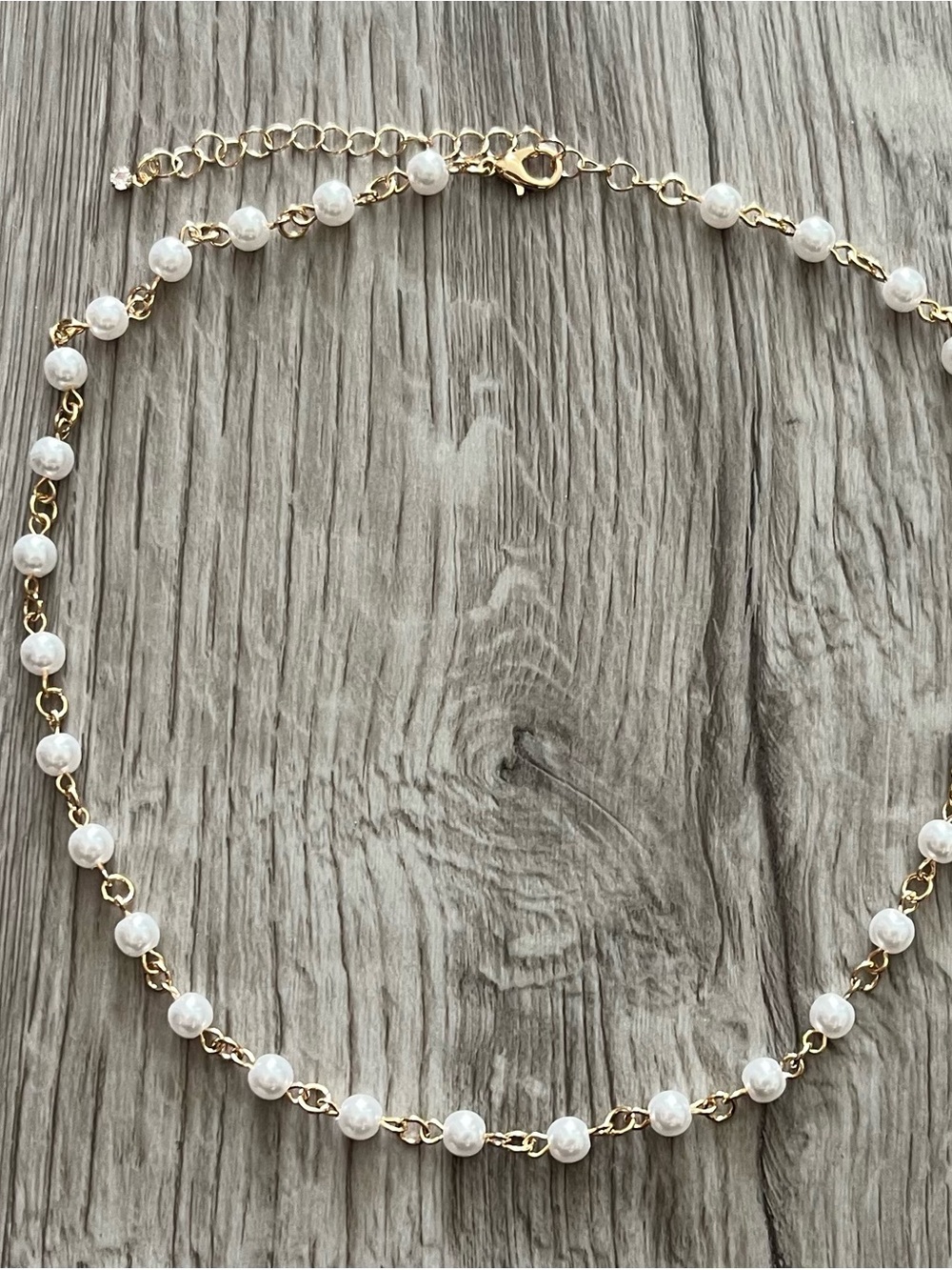 Gold Chain Necklace with White Pearls